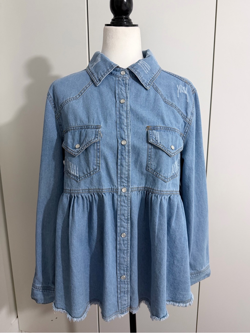 VICI Light Blue Denim western shirt with unique details - medium